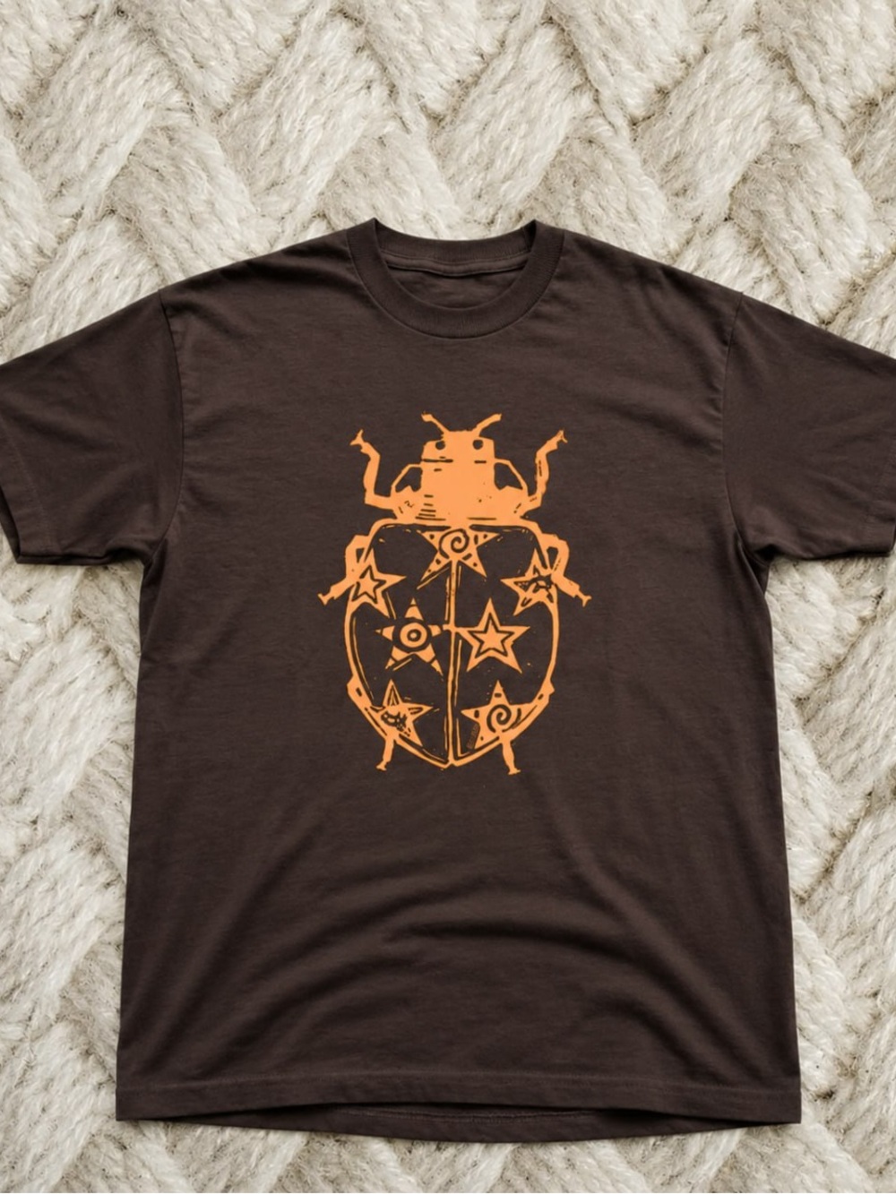 Gildan Brown T-Shirt with Orange Bug Star Graphic